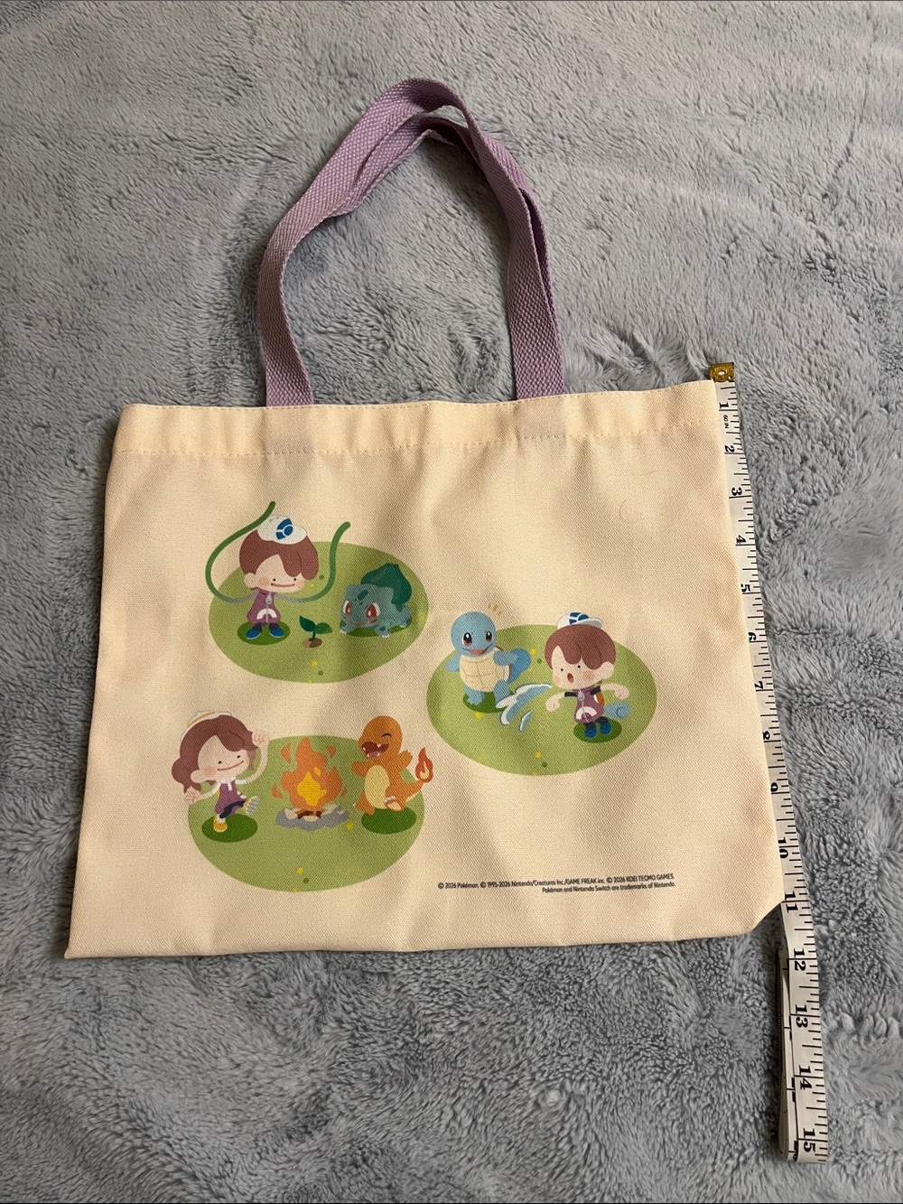 Pokemon Cream Tote with Lilac Handles and Colorful Pokopia Characters - Picture 3 of 4